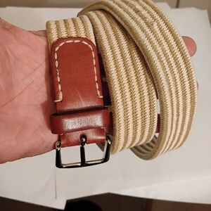 Loro Piana Leather Trimmed Braided Mens Woven  Striped Belt Made in Italy 32-34